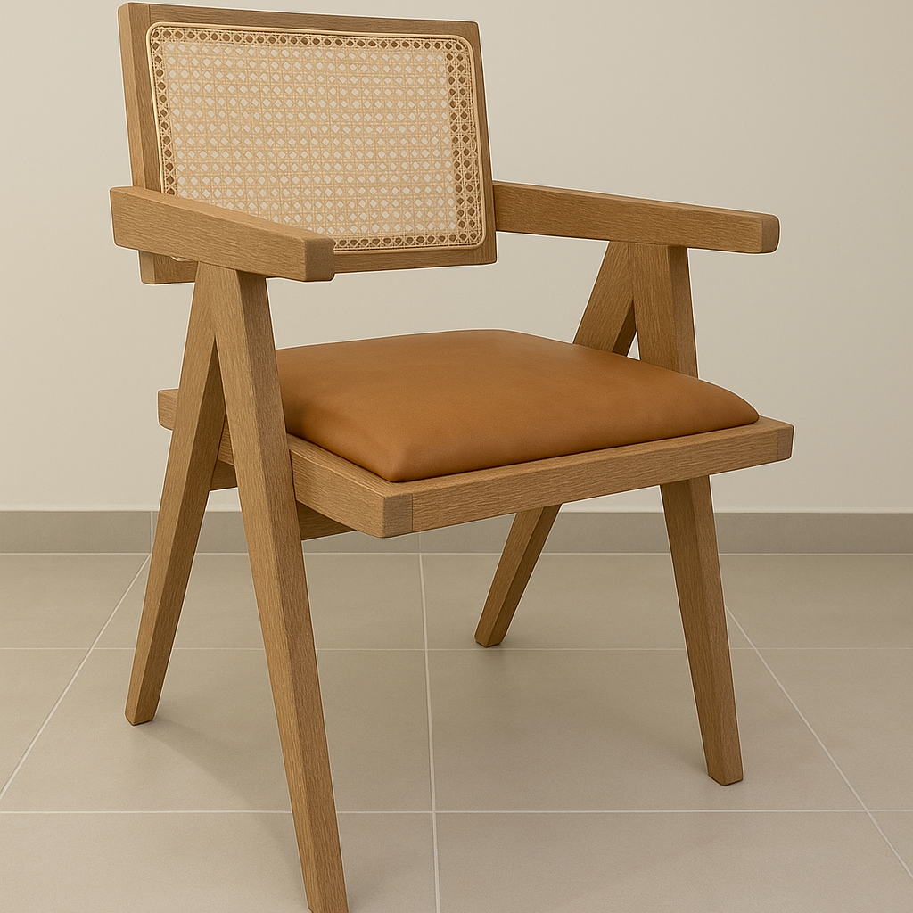 Poltrona en madera y mimbre natural Napolés